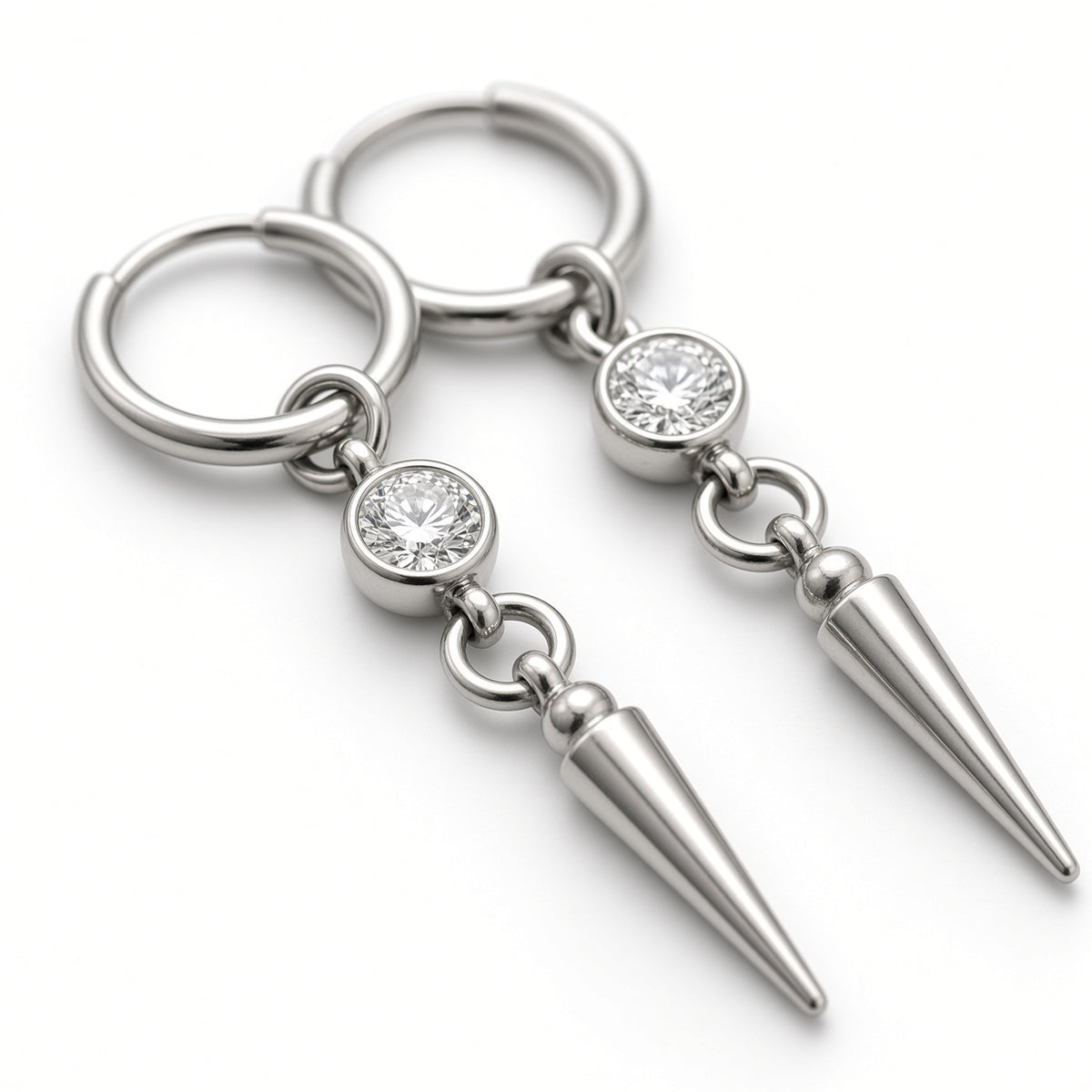 Clear Crystal Bezel Spike Drop Hoop Earrings
