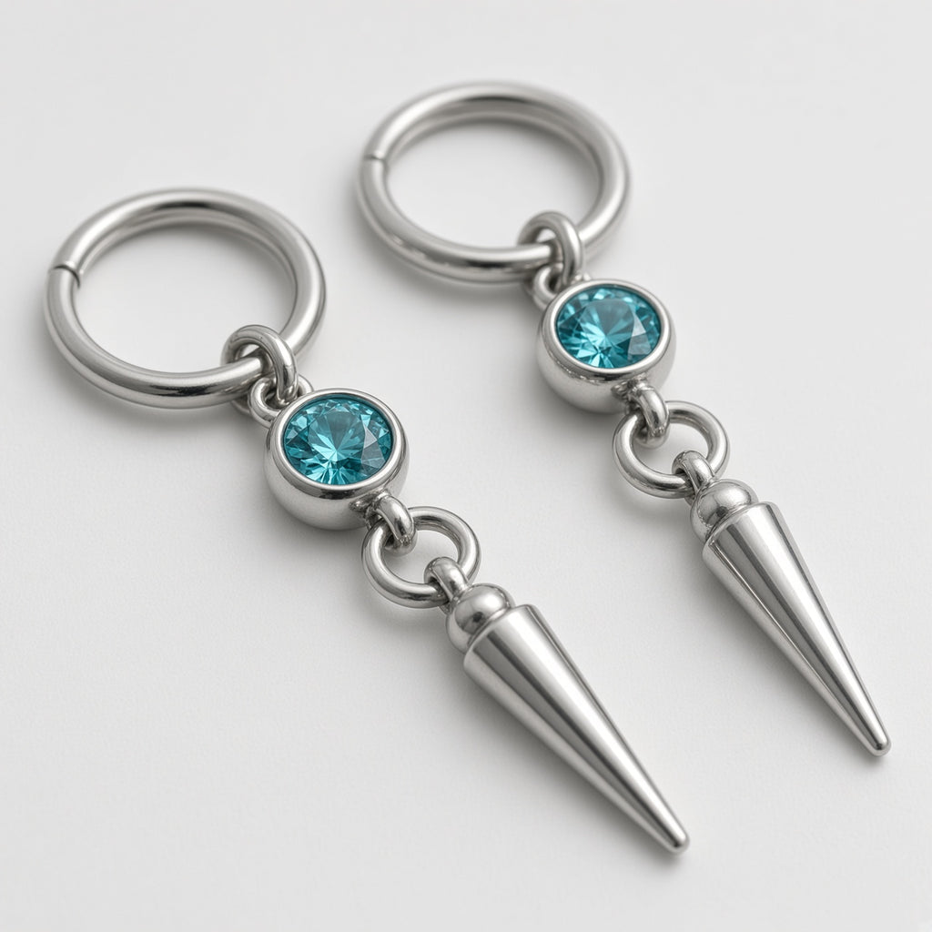Aqua Crystal Bezel Spike Drop Hoop Earrings