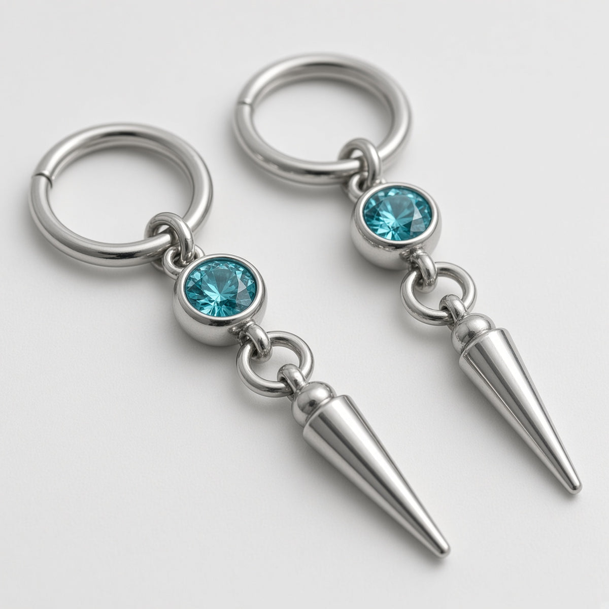 Aqua Crystal Bezel Spike Drop Hoop Earrings