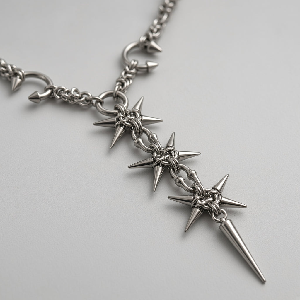 Triple Spiked Star Byzantine Lariat Necklace