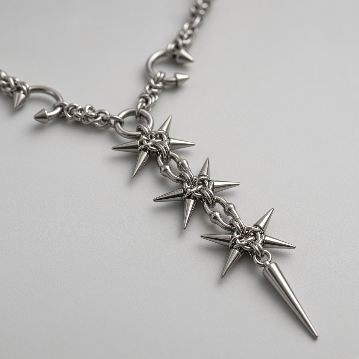 Triple Spiked Star Byzantine Lariat Necklace