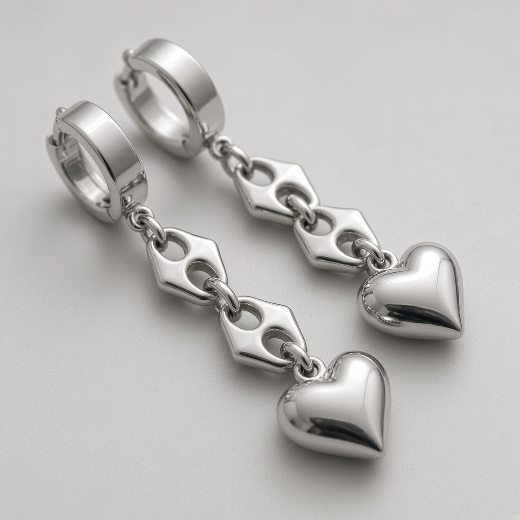 Mariner Link Puffy Heart Drop Earrings