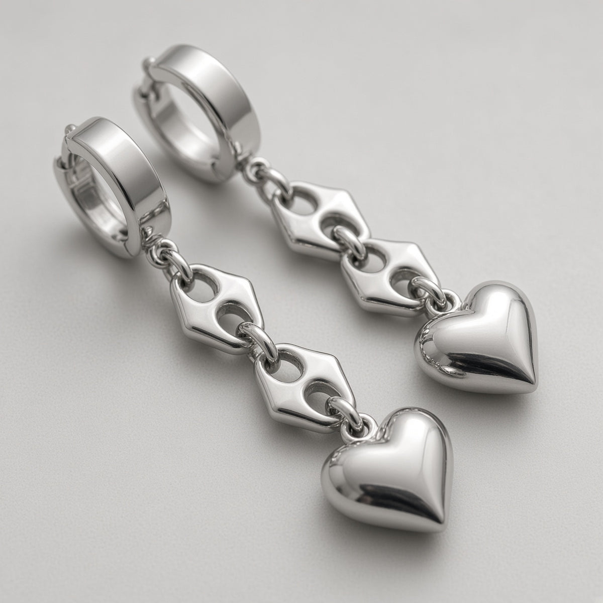 Mariner Link Puffy Heart Drop Earrings
