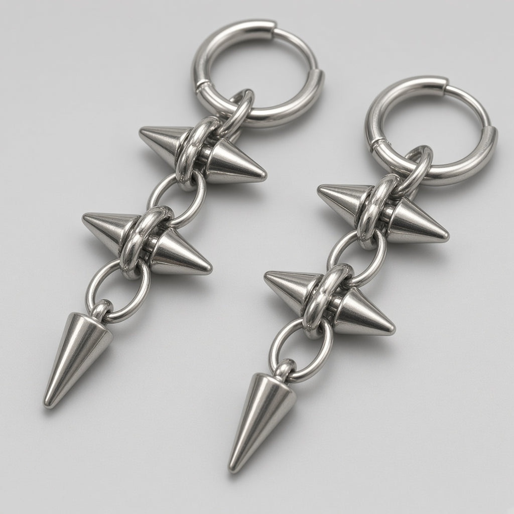 Double Spike Twisted Ring Drop Hoop Earrings