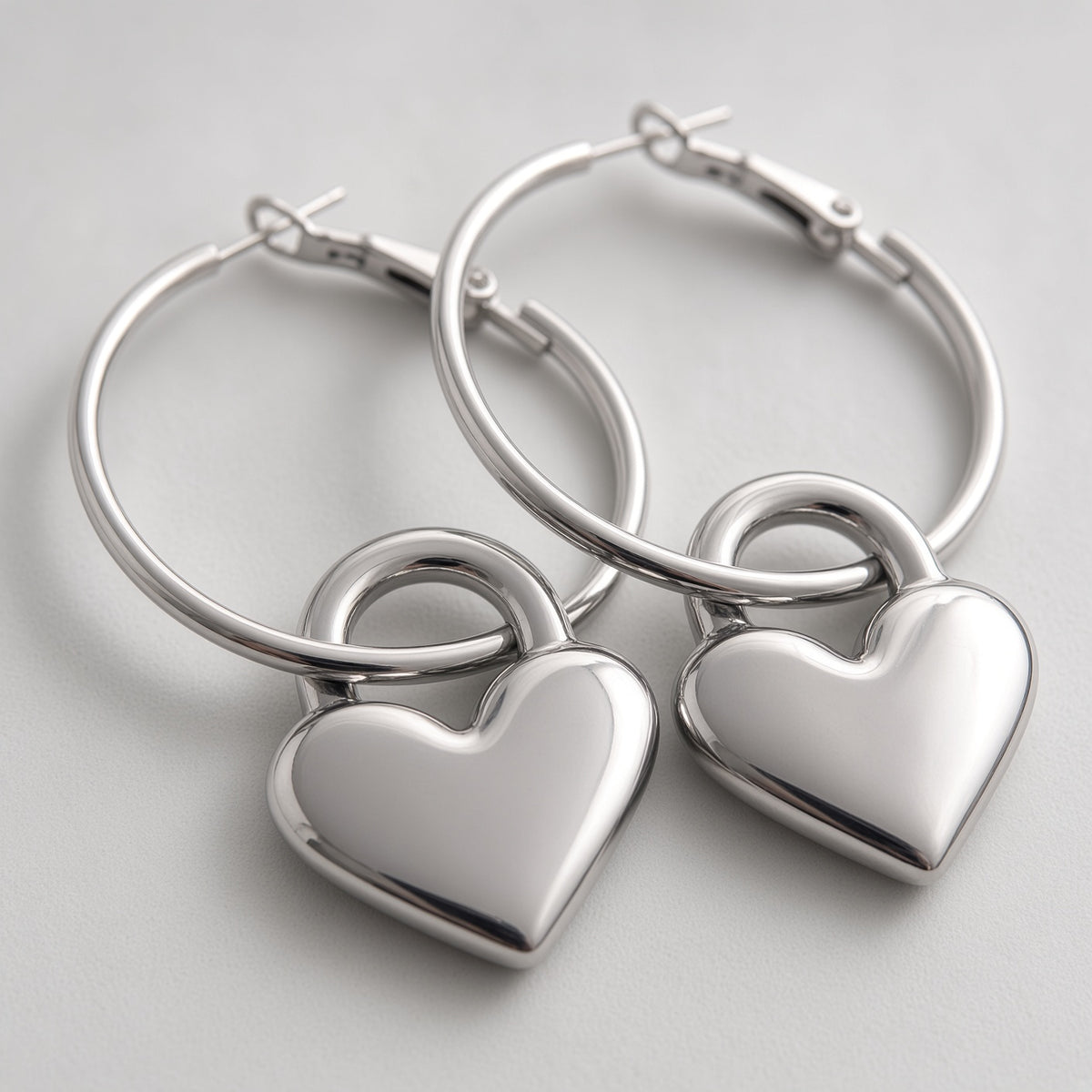 Heart Padlock Charm Hoop Earrings