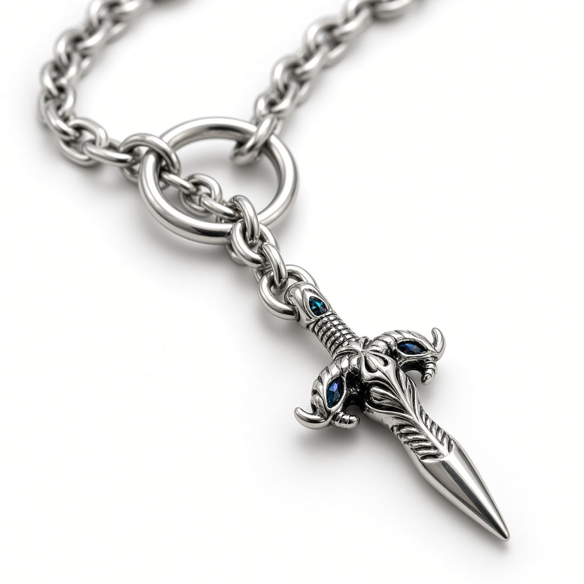 Crystal Triangle & Dagger Cross Mixed Chain Necklace