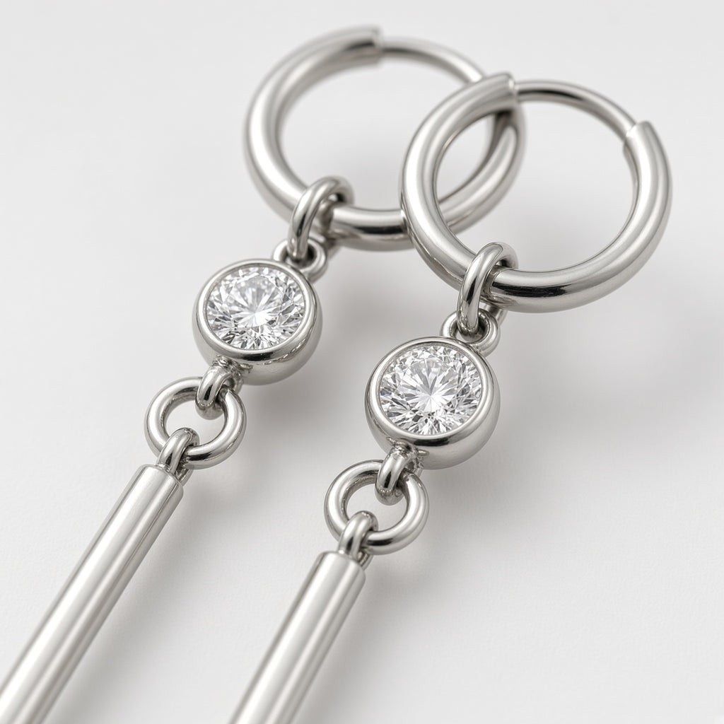 Clear Crystal Long Bar Drop Hoop Earrings