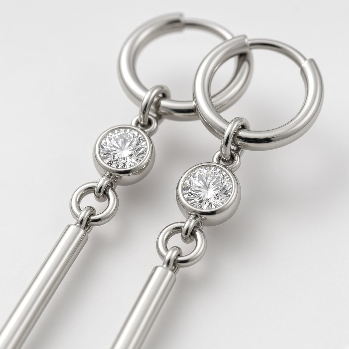 Clear Crystal Long Bar Drop Hoop Earrings