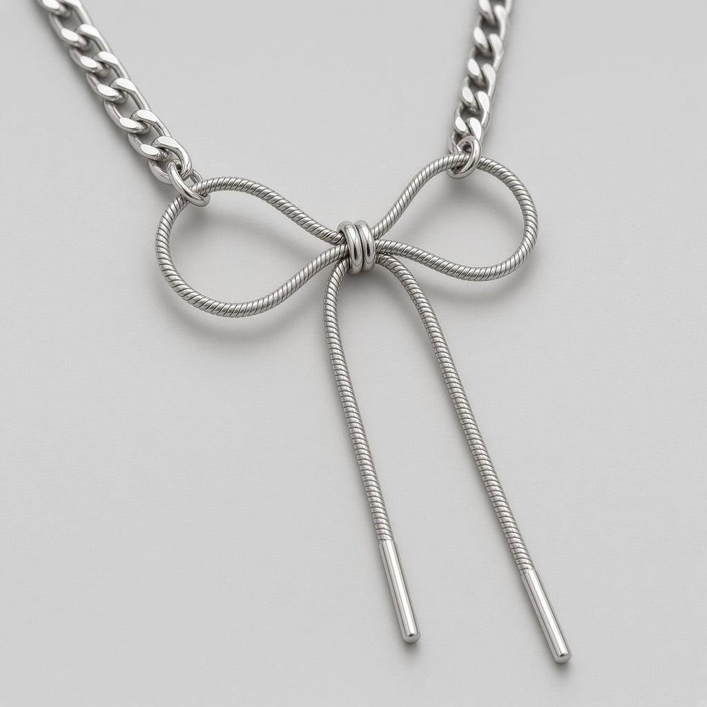 Figaro Chain Snake Bow Lariat Necklace
