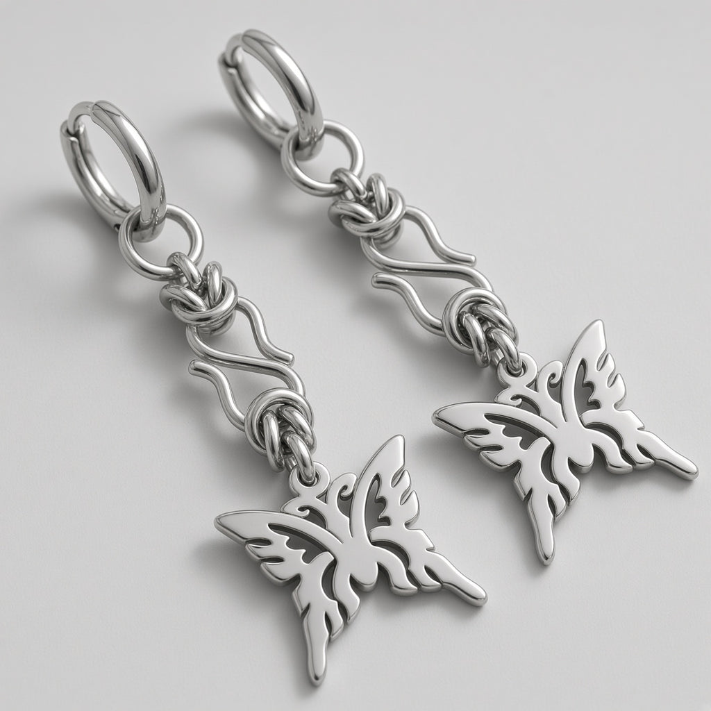 Wire Knot Tribal Butterfly Drop Earrings