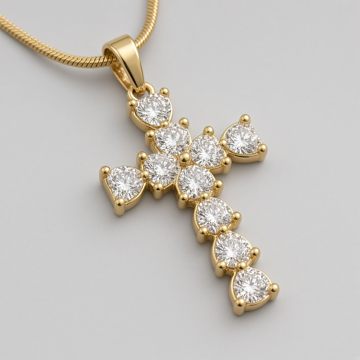 Gold Heart Crystal Cross Snake Chain Necklace