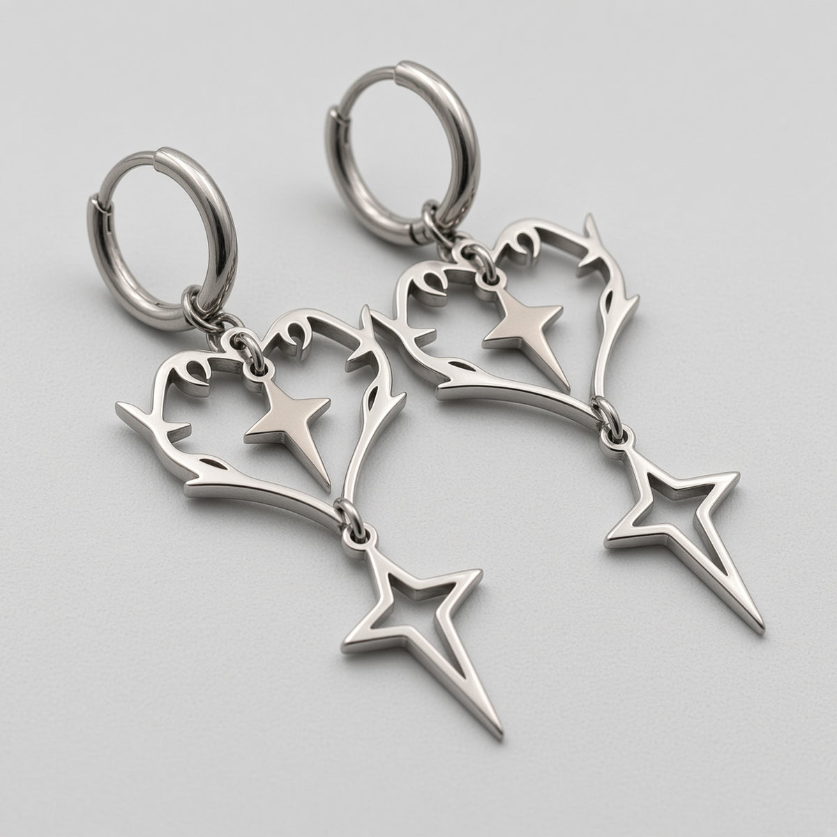 Thorn Heart & Falling Star Hoop Earrings