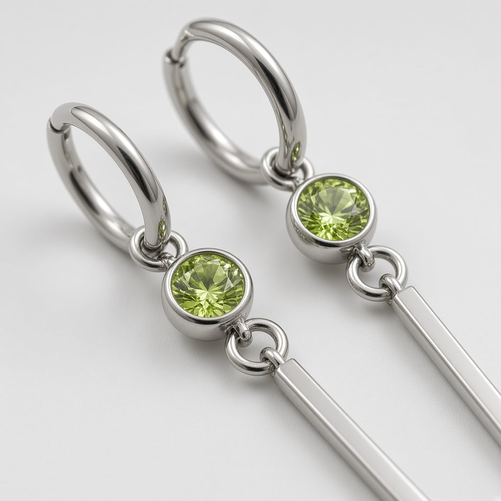 Lime Green Crystal Long Bar Drop Hoop Earrings
