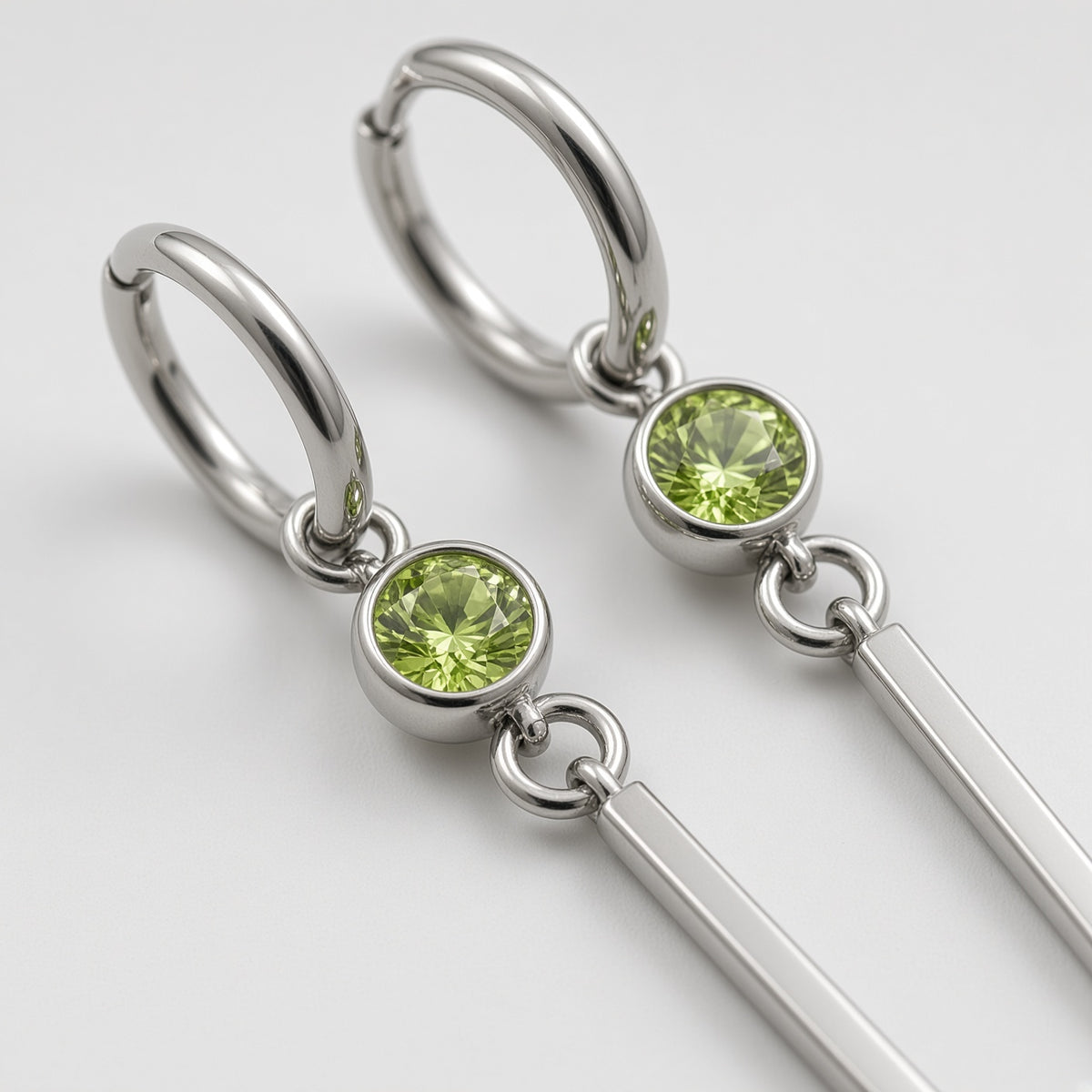 Lime Green Crystal Long Bar Drop Hoop Earrings