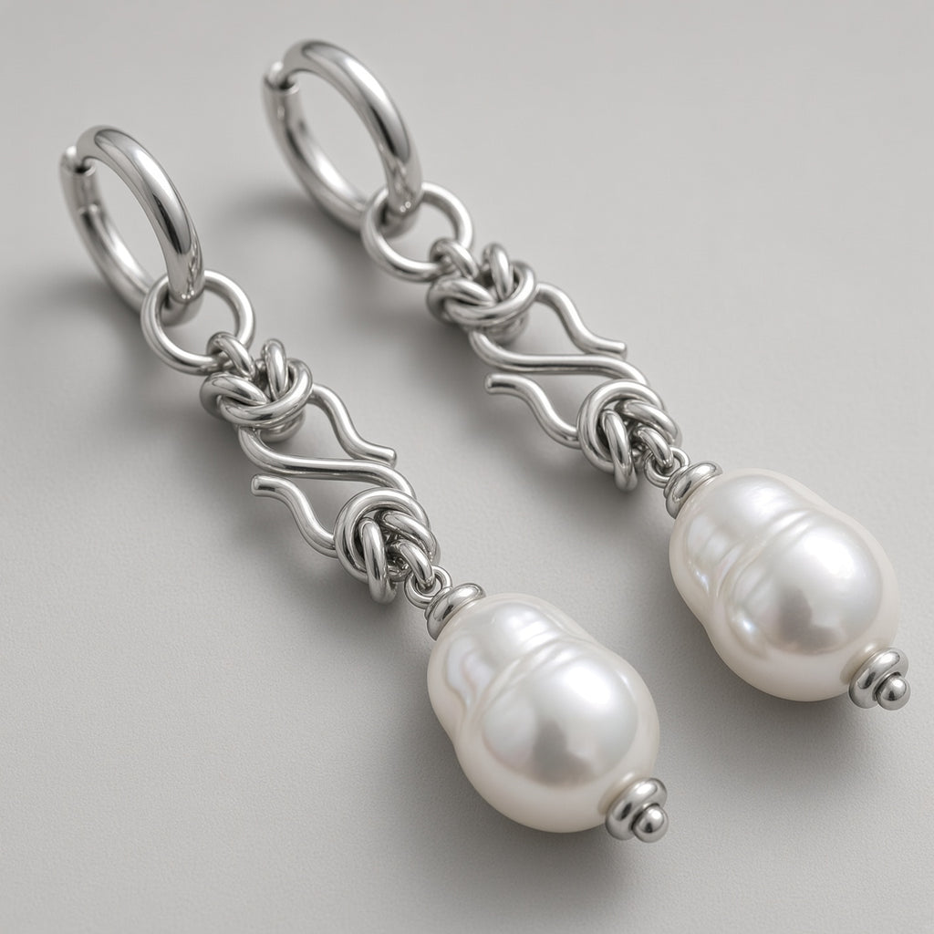 Wire Knot Baroque Pearl Drop Earrings