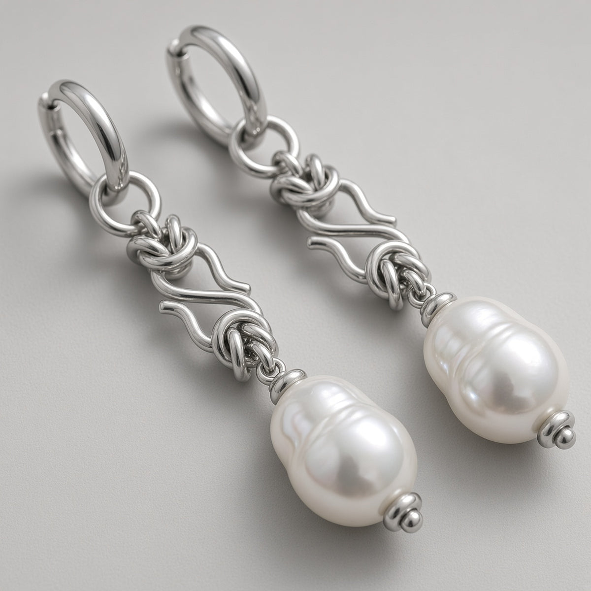 Wire Knot Baroque Pearl Drop Earrings