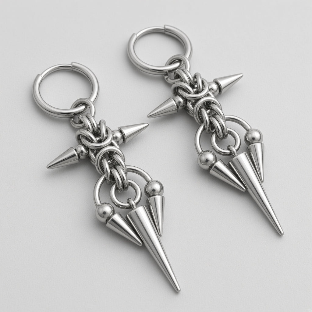 Byzantine Chainmail Spiked Cross Earrings