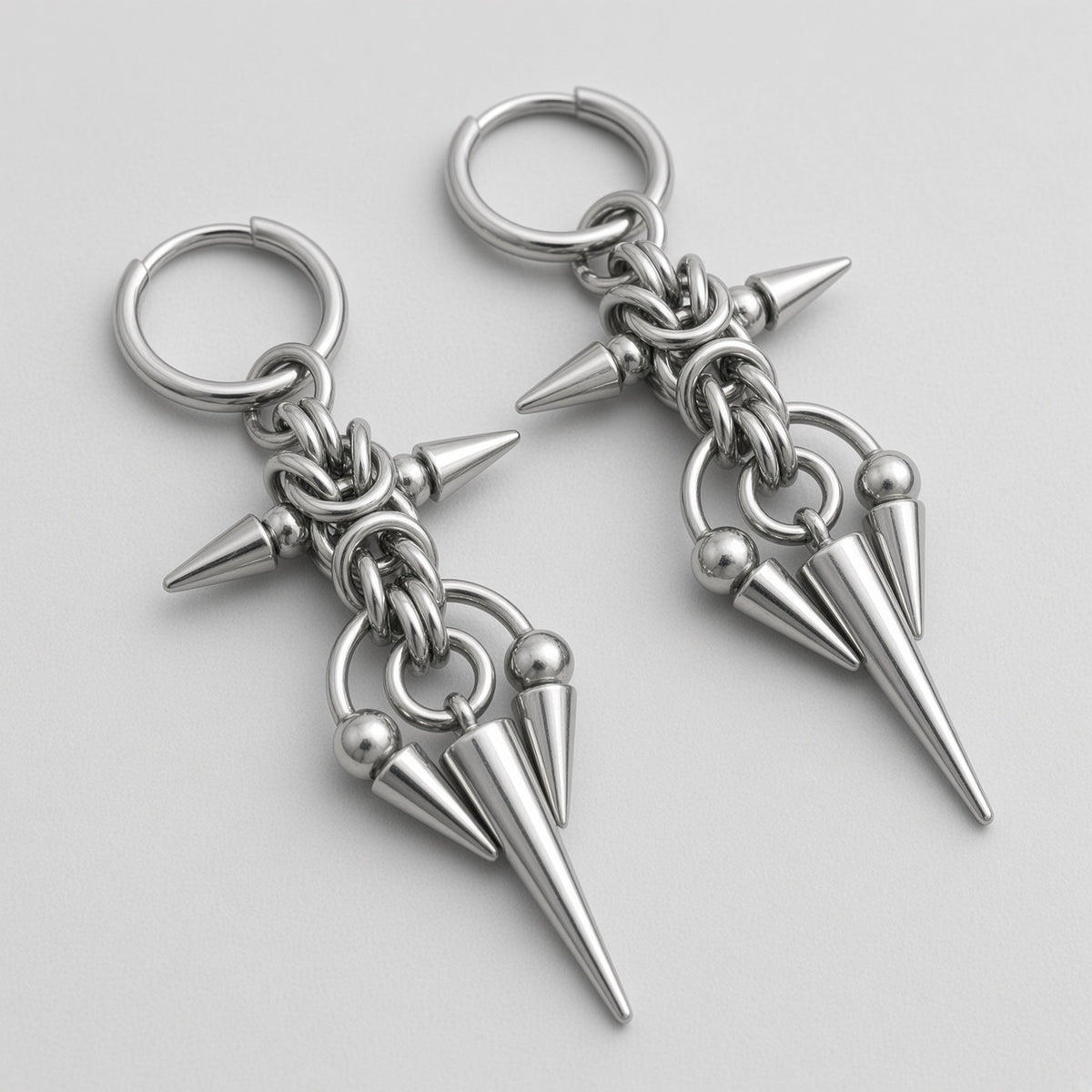 Byzantine Chainmail Spiked Cross Earrings