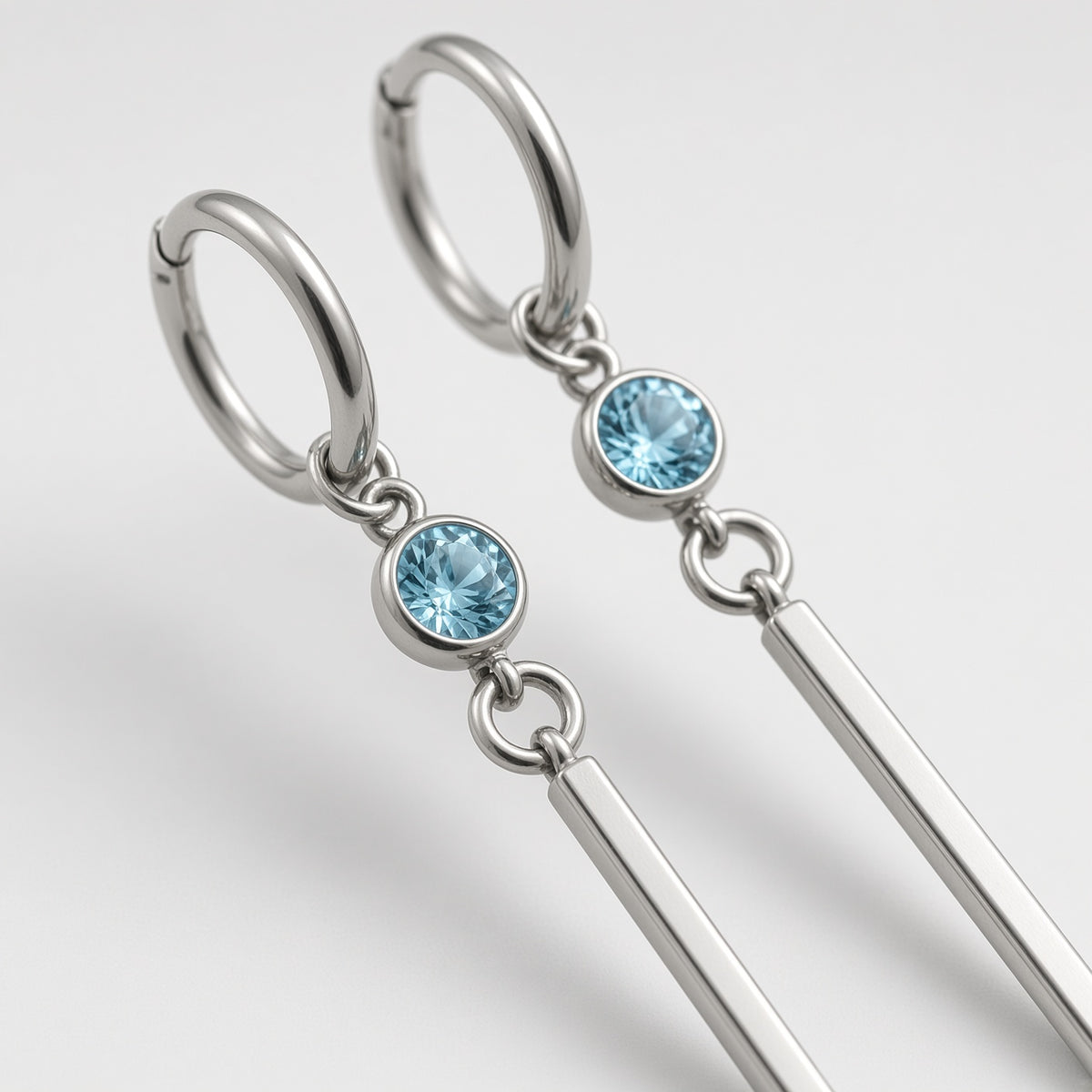 Aqua Crystal Long Bar Drop Hoop Earrings