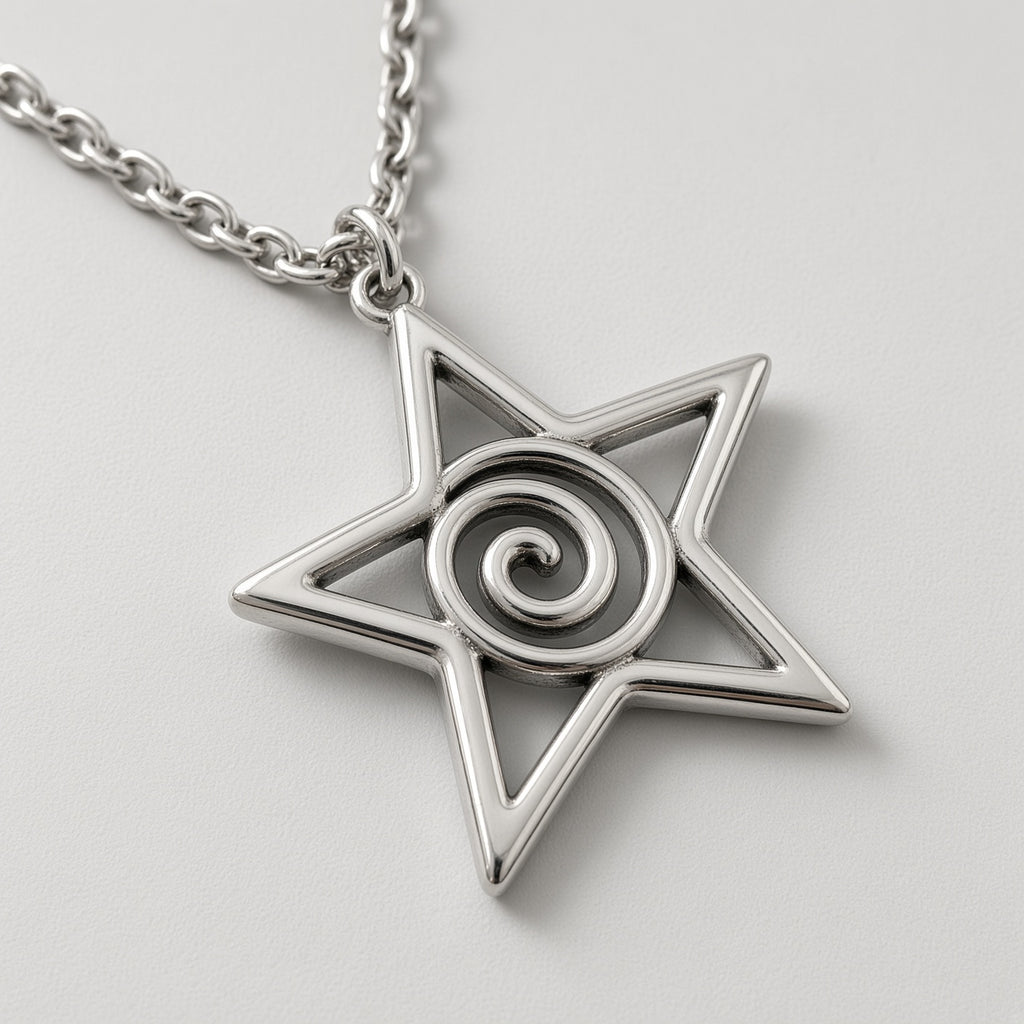 Hypnotic Spiral Open Star Pendant Necklace