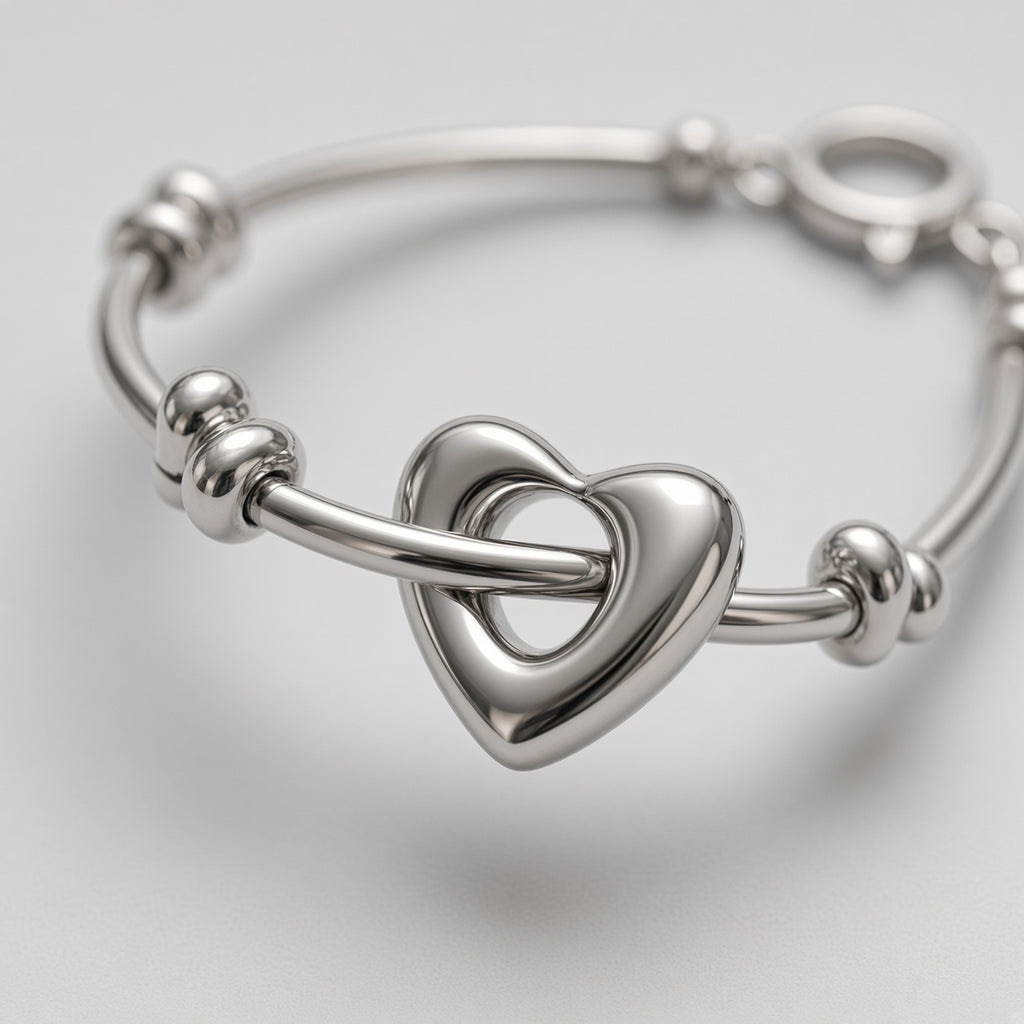 Open Heart Tube Bead Toggle Bracelet