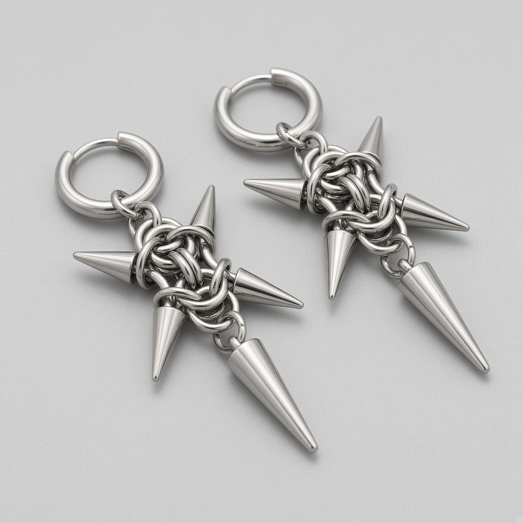 Spiked Chainmail Cluster Dagger Earrings