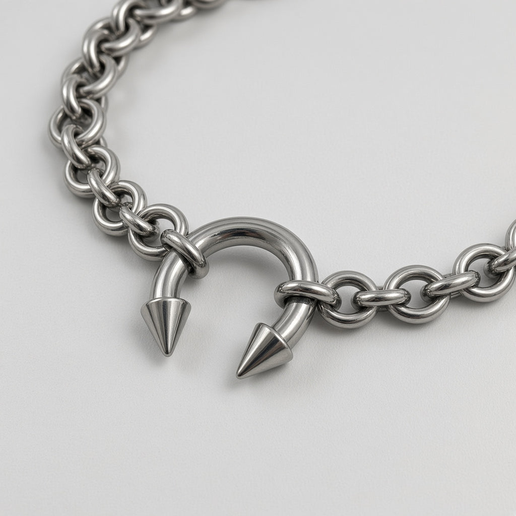 Spiked Horseshoe Barbell Chainmail Choker