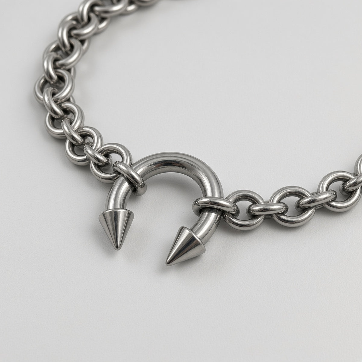 Spiked Horseshoe Barbell Chainmail Choker