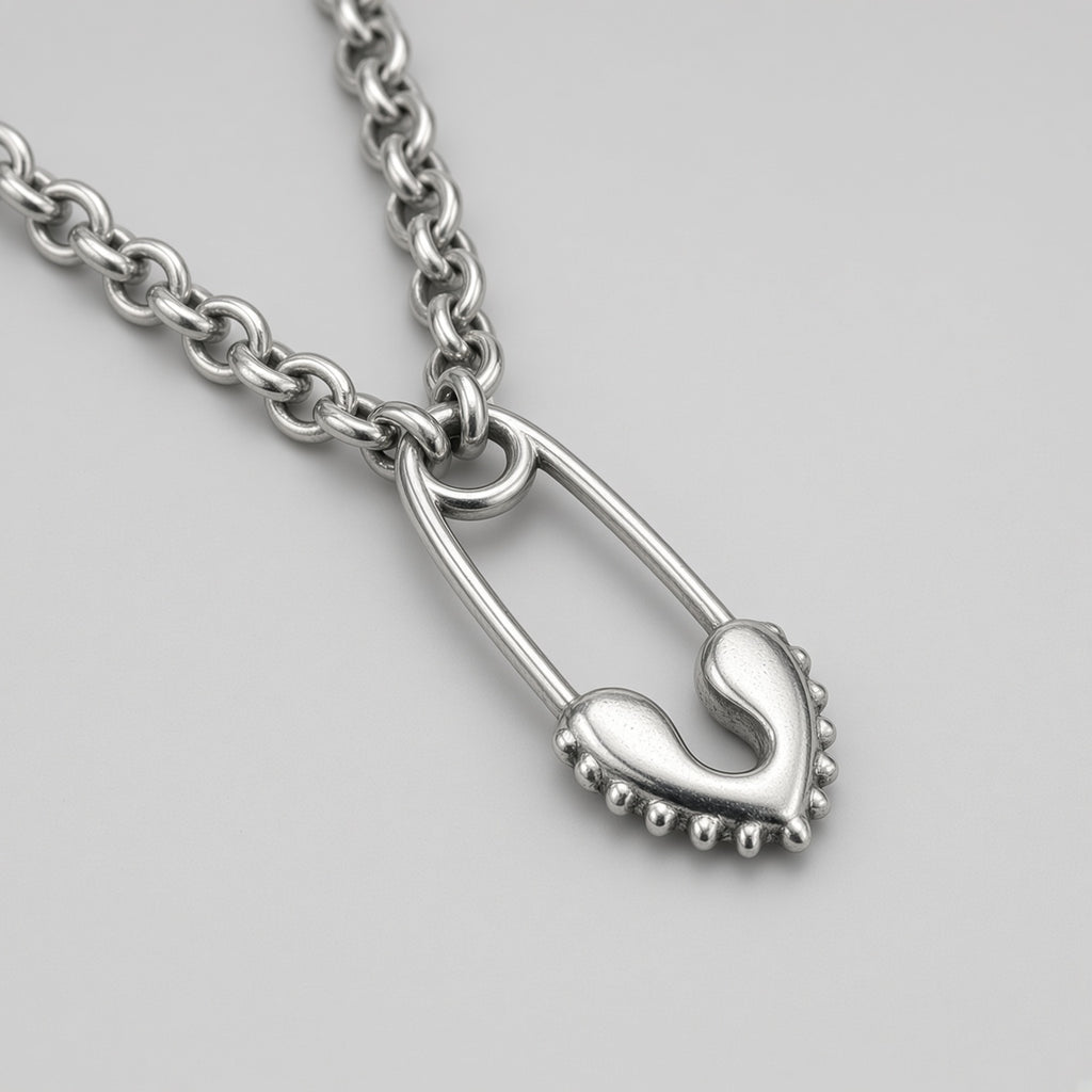 Safety Pin Pendant Rolo Chain Necklace