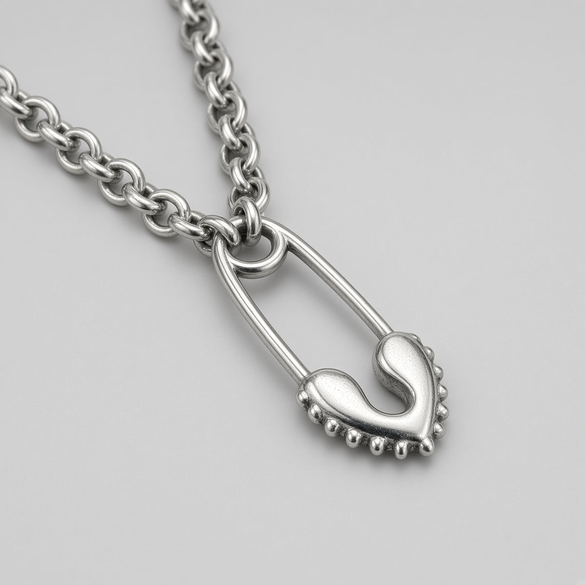 Safety Pin Pendant Rolo Chain Necklace