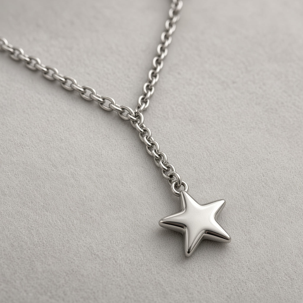 Puffy Star Drop Lariat Necklace