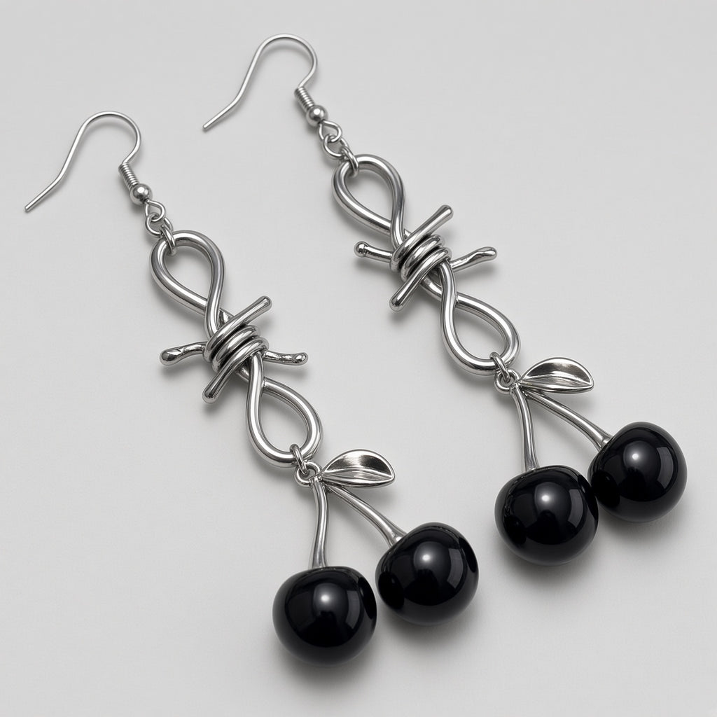 Barbed Wire Black Cherry Drop Earrings