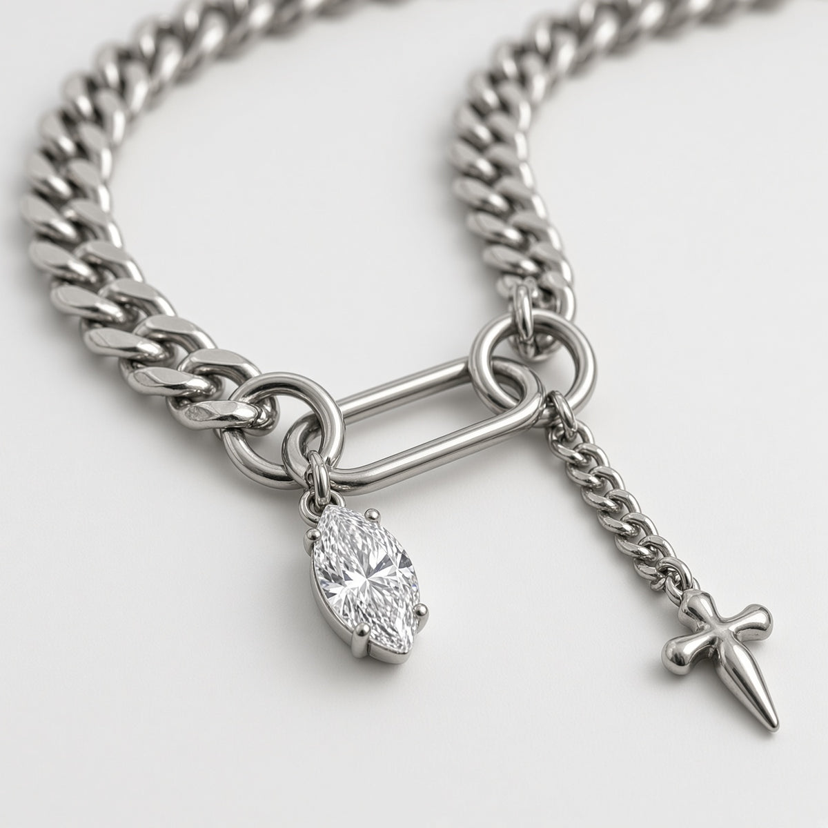Double Layer Floating Pearl Box Chain Necklace