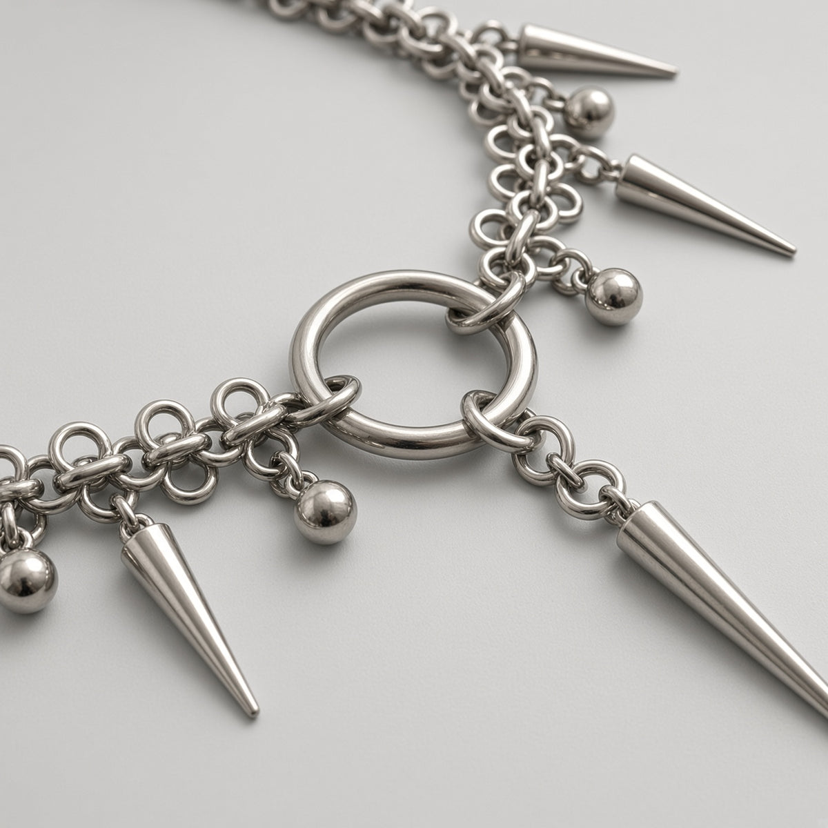 Spike & Ball Fringe O Ring Chainmail Choker