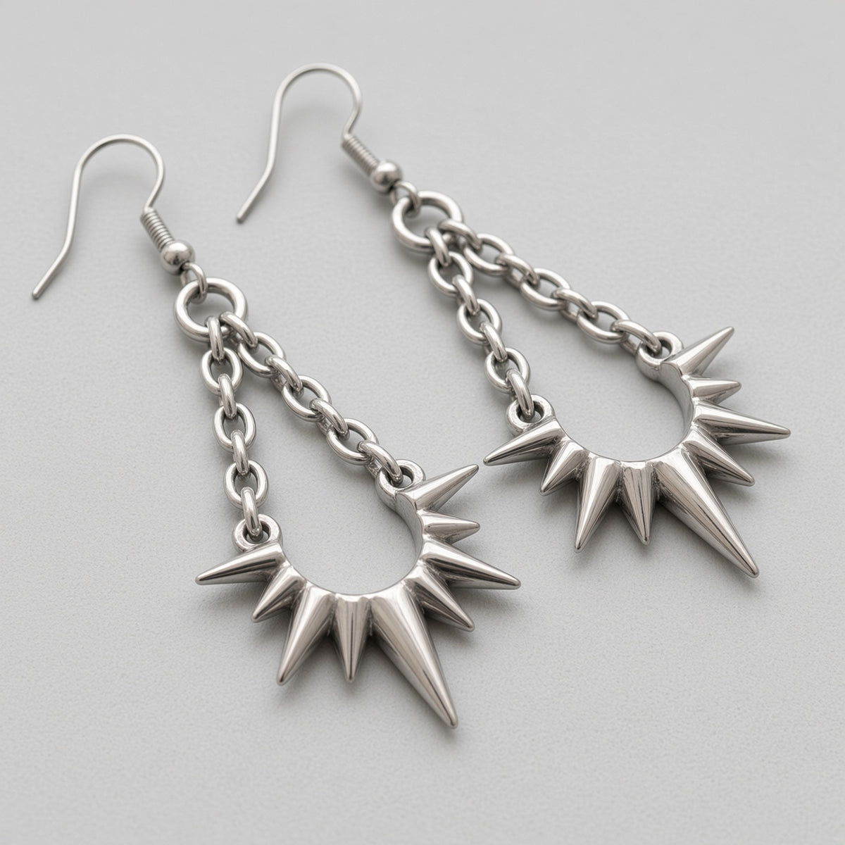 Spiked Sun Arc Chain Drop Earrings