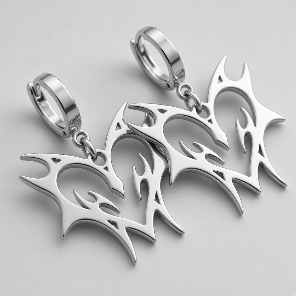 Tribal Flame Heart Huggie Earrings