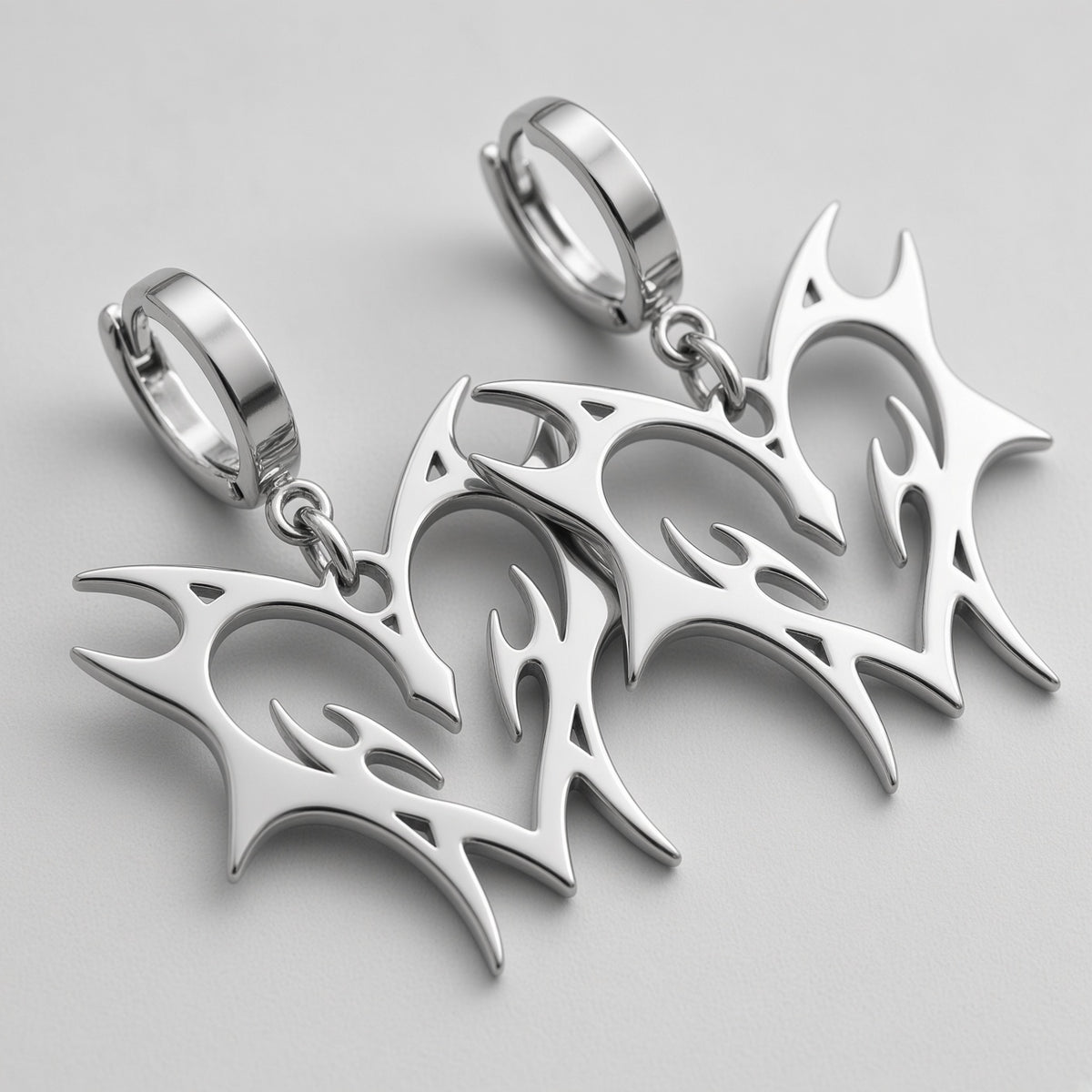 Tribal Flame Heart Huggie Earrings