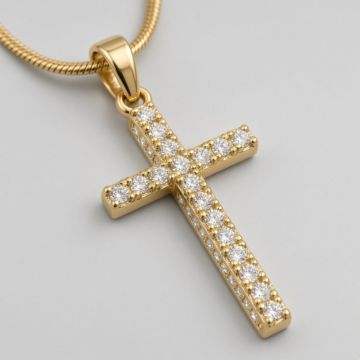Gold Full Pavé Crystal Cross Snake Chain Necklace