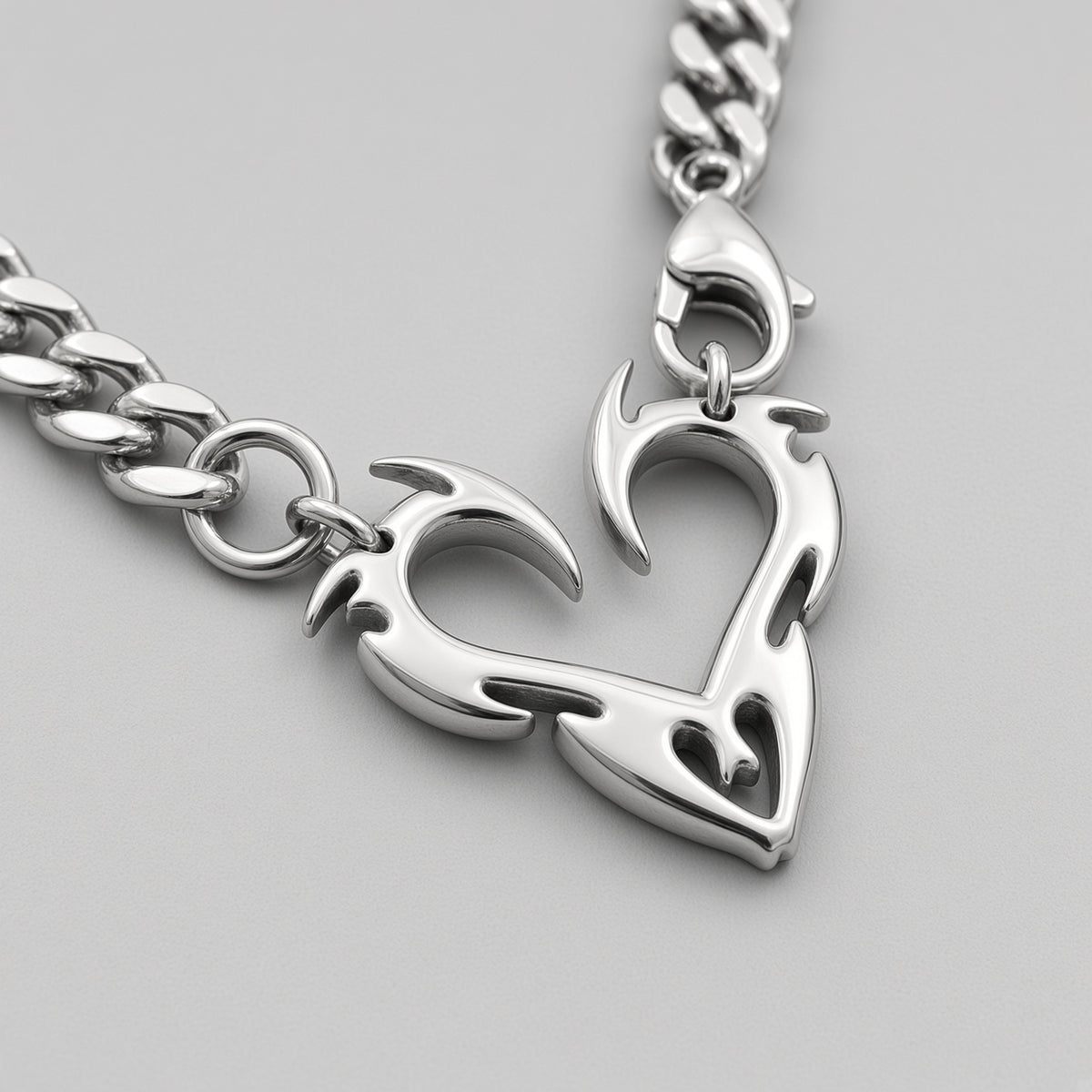 Flame Heart Clasp Cuban Chain Necklace
