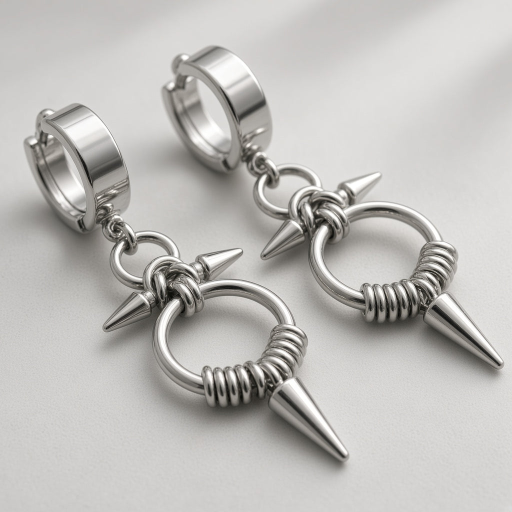 Spiked Ring & Coil Bead Drop Earrings