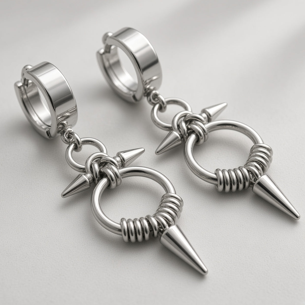 Spiked Ring & Coil Bead Drop Earrings