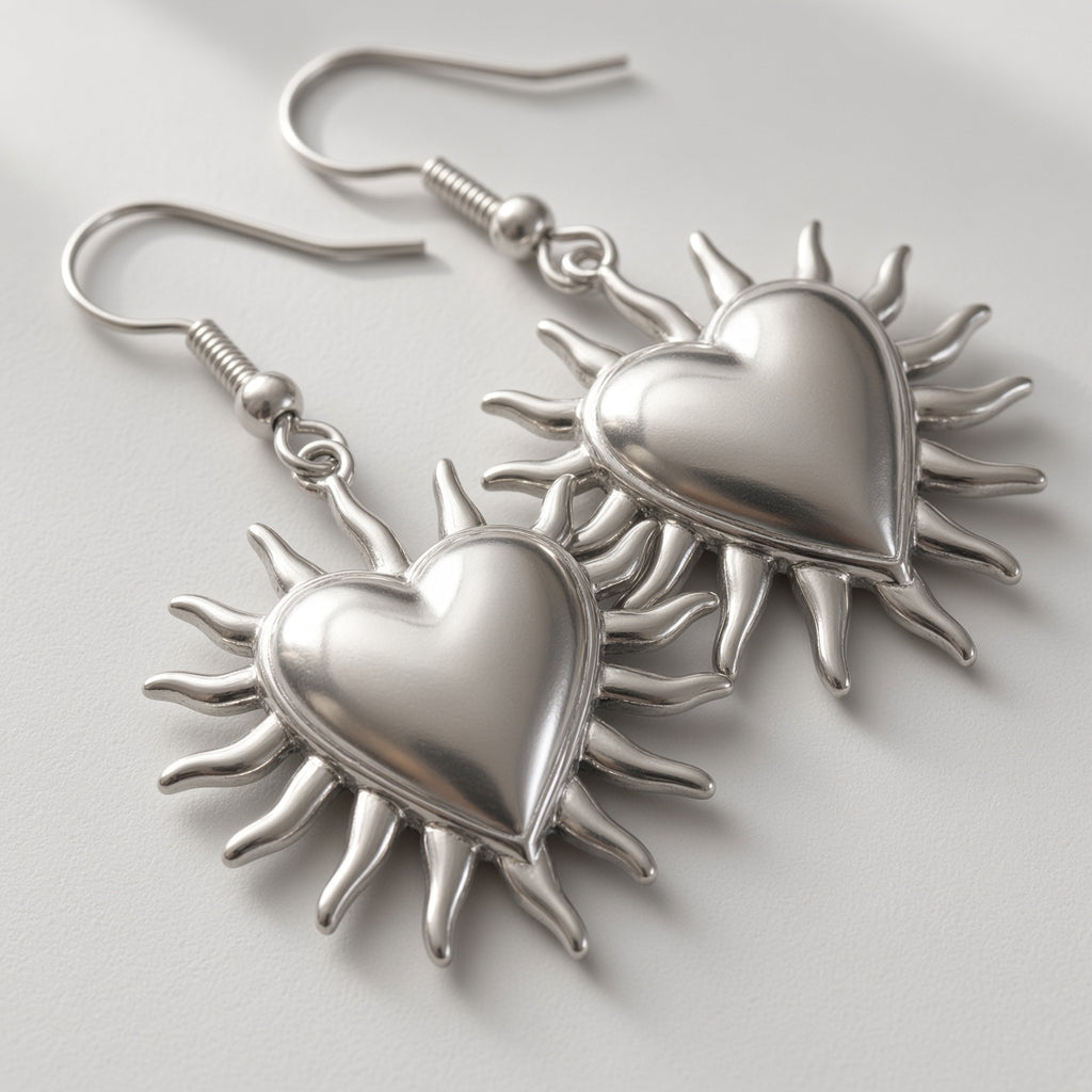 Flaming Sacred Heart Hook Earrings