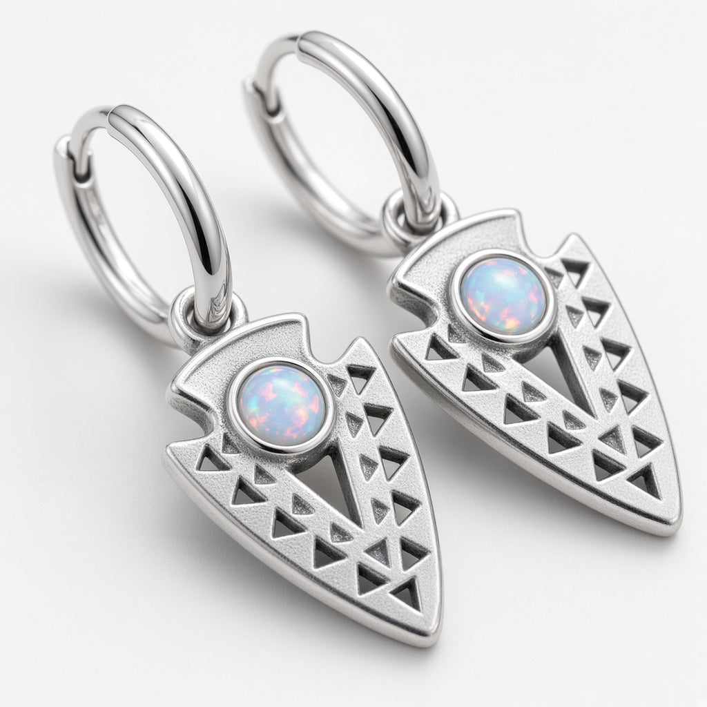 Opal Arrowhead Tribal Hoop Drop Earrings