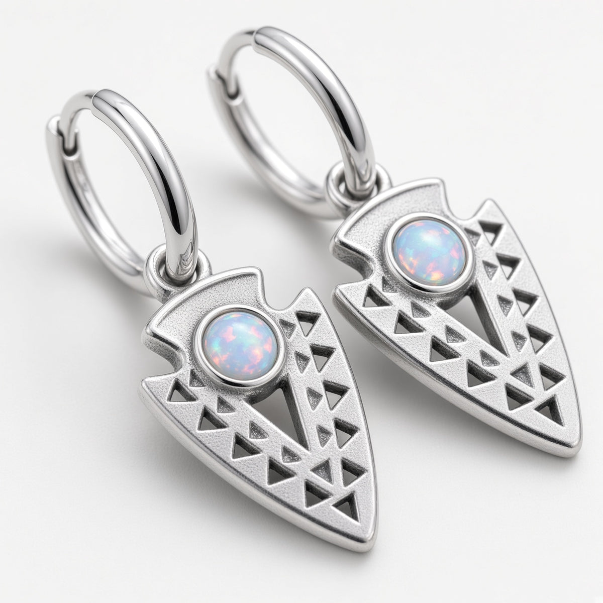 Opal Arrowhead Tribal Hoop Drop Earrings