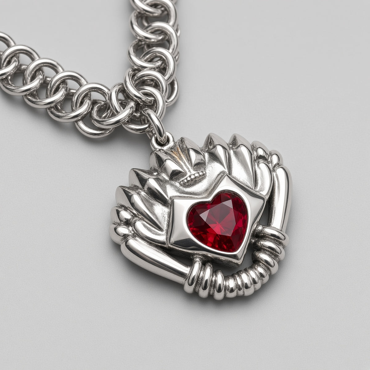 Red Crystal Sacred Heart Chainmaille Necklace