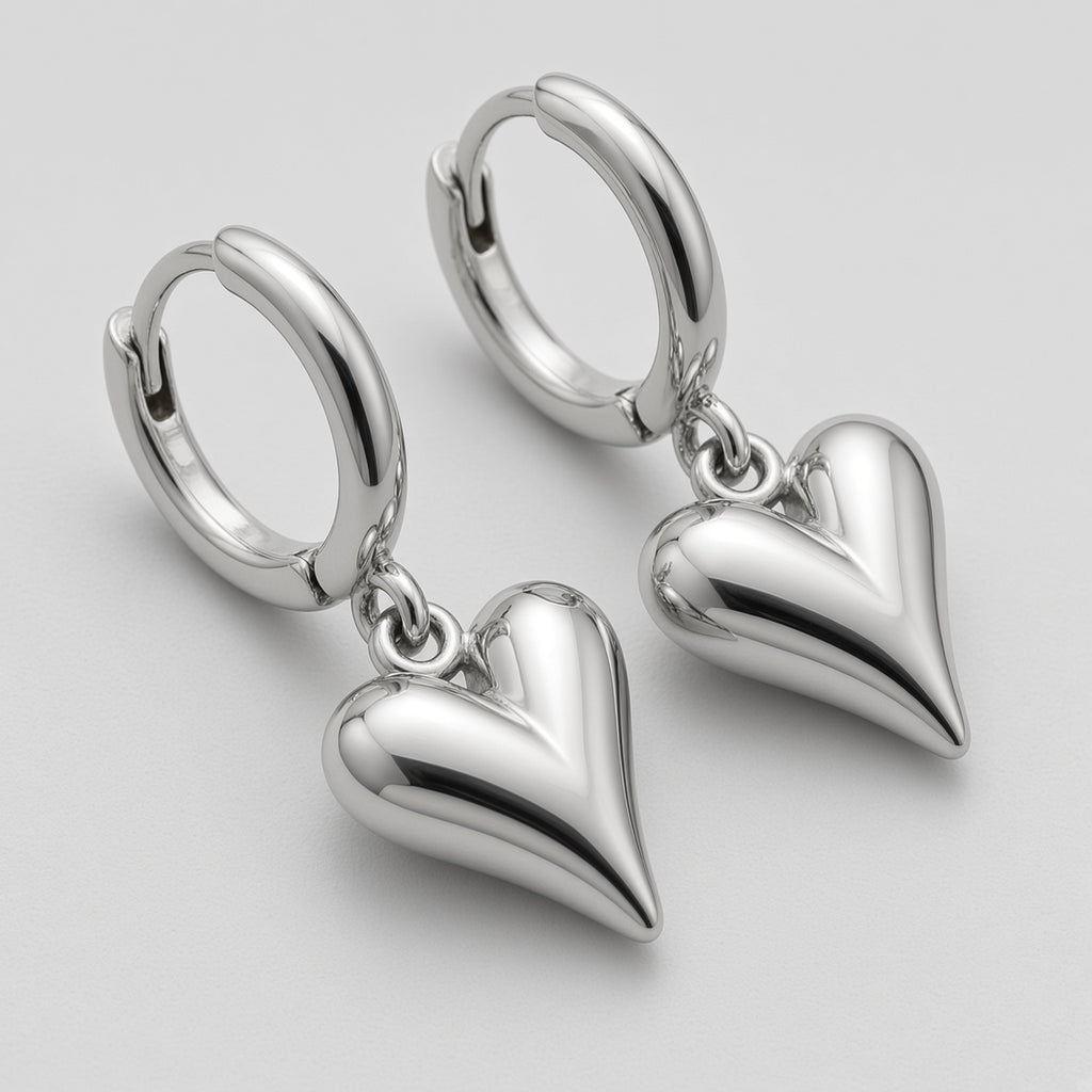 Puffy Heart Charm Huggie Hoop Earrings