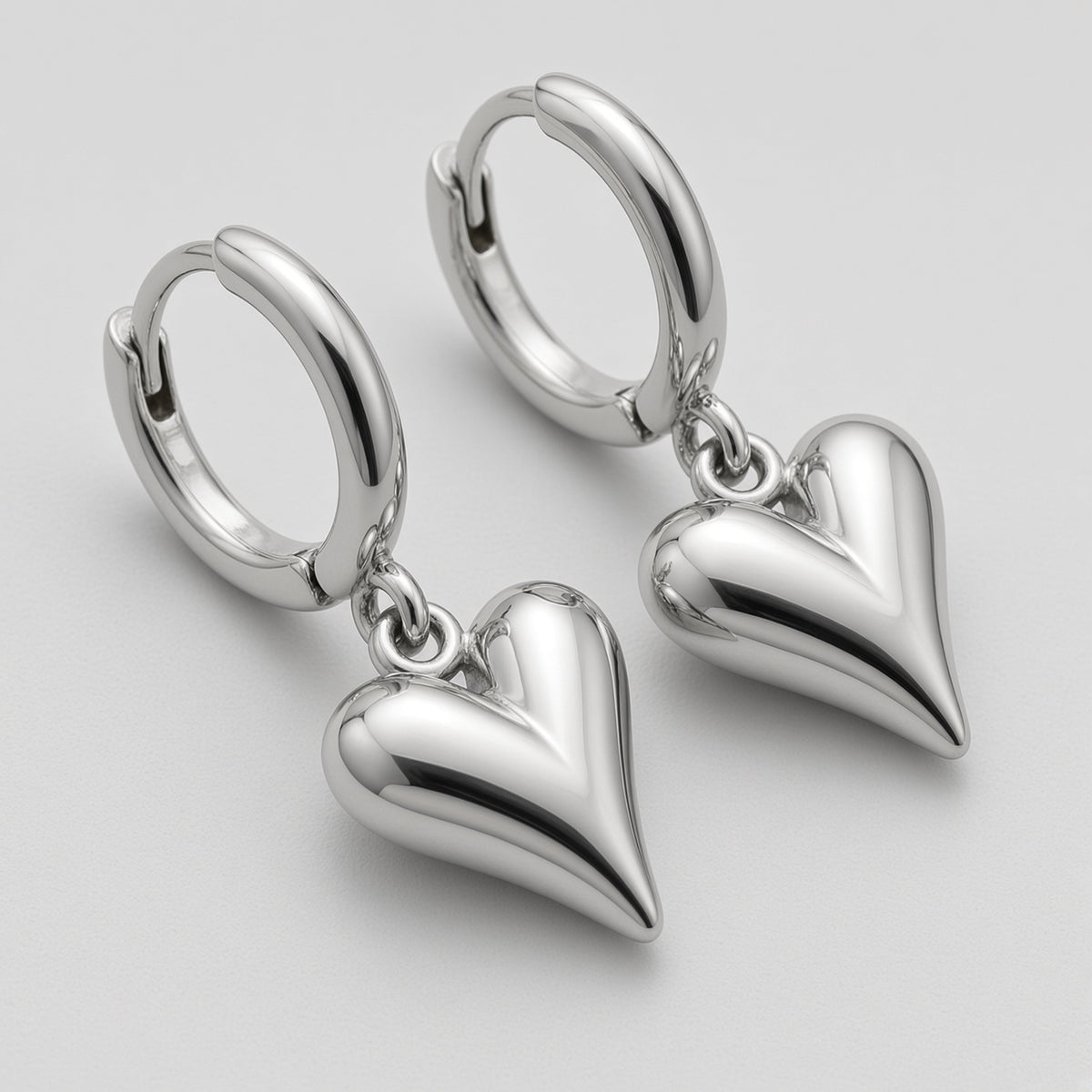 Puffy Heart Charm Huggie Hoop Earrings