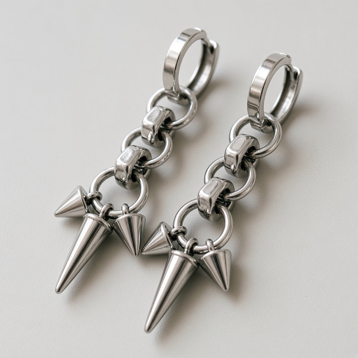 Triple Spike Rolo Chain Drop Earrings