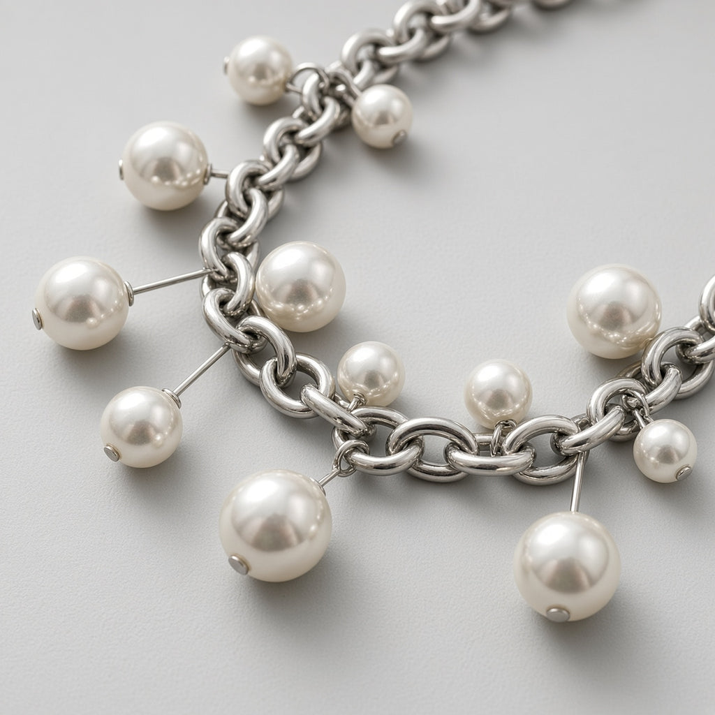 Oversized Pearl Fringe Rolo Chain Necklace