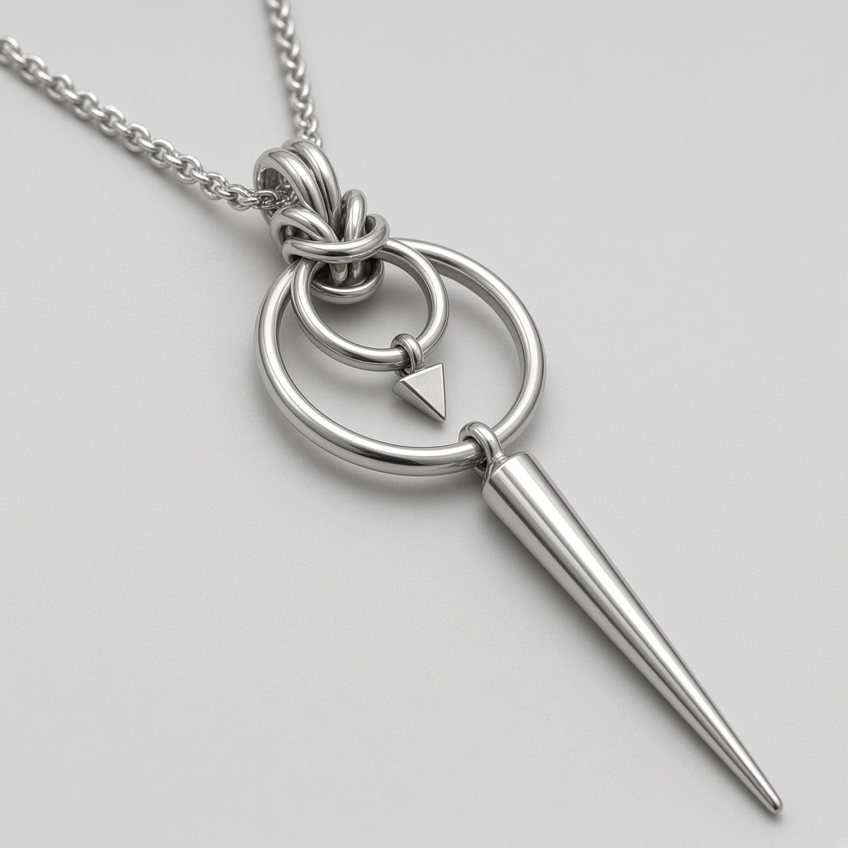 Double Ring Long Spike Pendant Necklace